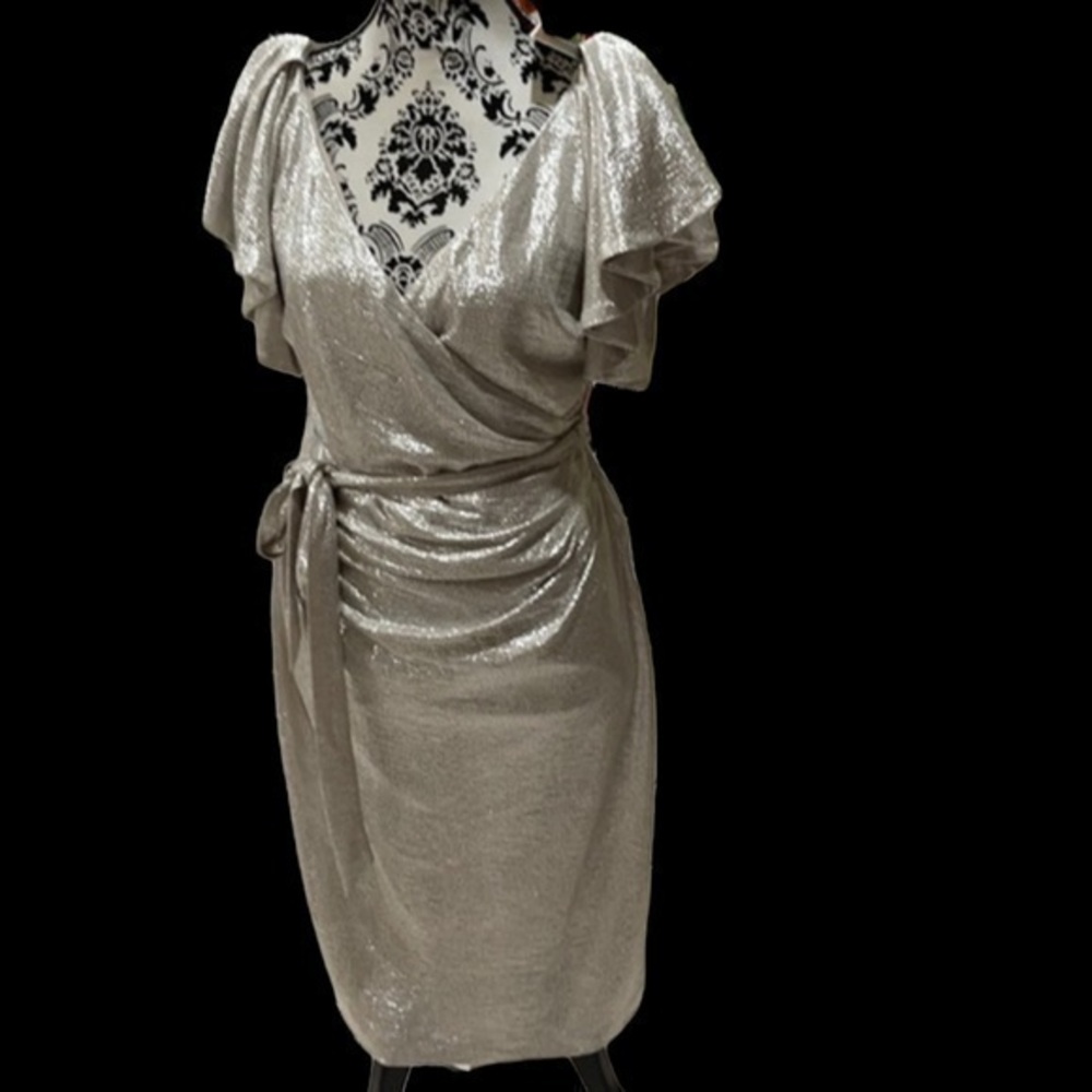 Lauren Ralph Lauren Metallic Surplice Dress MSRP $195 Size 10